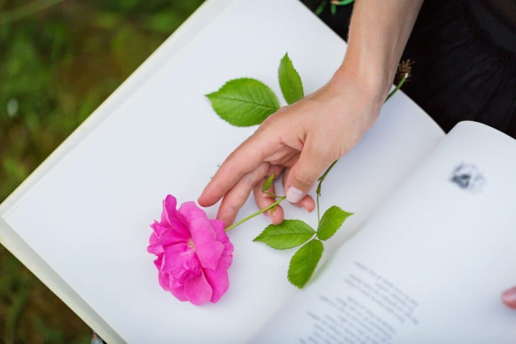 A hand holding a rose in memory of a loved one